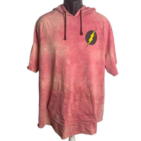 DC The Flash Short Sleeve Pullover Hoodie 2XL Custom Tie Dye Kangaroo Pocket - Picture 1 of 7